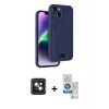 MARSİLYAN™- iPhone 14 Kılıf Vadi Çizgi Prime - Şeffaf Royal Nano Ekran Koruyucu + PVD Metal Kamera Lens - PE
