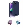 MARSİLYAN™- iPhone 14 Kılıf Vadi Çizgi Prime - Siyah 3D Antistatik Cam Ekran Koruyucu + Raze Metal Kamera Lens - KI