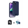 MARSİLYAN™- iPhone 14 Kılıf Vadi Çizgi Prime - Siyah 3D Antistatik Cam Ekran Koruyucu + PVD Metal Kamera Lens - MI