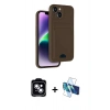 MARSİLYAN™- iPhone 14 Kılıf Vadi Çizgi Prime - Siyah 3D Antistatik Cam Ekran Koruyucu + PVD Metal Kamera Lens - MI