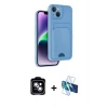 MARSİLYAN™- iPhone 14 Kılıf Vadi Çizgi Prime - Siyah 3D Antistatik Cam Ekran Koruyucu + PVD Metal Kamera Lens - MI