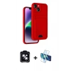 MARSİLYAN™- iPhone 14 Kılıf Vadi Çizgi Prime - Siyah 3D Antistatik Cam Ekran Koruyucu + PVD Metal Kamera Lens - MI