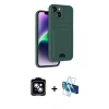 MARSİLYAN™- iPhone 14 Kılıf Vadi Çizgi Prime - Siyah 3D Antistatik Cam Ekran Koruyucu + PVD Metal Kamera Lens - MI