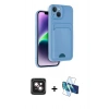 MARSİLYAN™- iPhone 14 Kılıf Vadi Çizgi Prime - Siyah 3D Antistatik Cam Ekran Koruyucu + PVD Metal Kamera Lens - PE