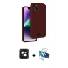 MARSİLYAN™- iPhone 14 Kılıf Vadi Çizgi Prime - Siyah 3D Antistatik Cam Ekran Koruyucu + PVD Metal Kamera Lens - PE