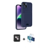 MARSİLYAN™- iPhone 14 Kılıf Vadi Çizgi Prime - Siyah 3D Antistatik Cam Ekran Koruyucu + PVD Metal Kamera Lens - PE