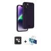 MARSİLYAN™- iPhone 14 Kılıf Vadi Çizgi Prime - Siyah 3D Antistatik Cam Ekran Koruyucu + PVD Metal Kamera Lens - PE