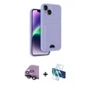 MARSİLYAN™- iPhone 14 Kılıf Vadi Çizgi Prime - Siyah 3D Antistatik Cam Ekran Koruyucu + Raze Metal Kamera Lens - SH
