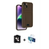MARSİLYAN™- iPhone 14 Kılıf Vadi Çizgi Prime - Siyah 3D Antistatik Cam Ekran Koruyucu + PVD Metal Kamera Lens - TU