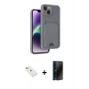 MARSİLYAN™- iPhone 14 Kılıf Vadi Çizgi Prime - Siyah 3D Antistatik Hayalet Cam Ekran Koruyucu + Diamond Kamera Lens - KI
