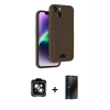 MARSİLYAN™- iPhone 14 Kılıf Vadi Çizgi Prime - Siyah 3D Antistatik Hayalet Cam Ekran Koruyucu + PVD Metal Kamera Lens - YL