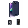 MARSİLYAN™- iPhone 14 Kılıf Vadi Çizgi Prime - Siyah 3D Antistatik Hayalet Cam Ekran Koruyucu + PVD Metal Kamera Lens - SH