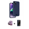 MARSİLYAN™- iPhone 14 Kılıf Vadi Çizgi Prime - Siyah 3D Antistatik Hayalet Cam Ekran Koruyucu + Raze Metal Kamera Lens - KI