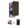 MARSİLYAN™- iPhone 14 Kılıf Vadi Çizgi Prime - Siyah 3D Antistatik Hayalet Cam Ekran Koruyucu + Raze Metal Kamera Lens - KI