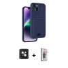 MARSİLYAN™- iPhone 14 Kılıf Vadi Çizgi Prime - Siyah Bilvis 3D Cam Ekran Koruyucu + PVD Metal Kamera Lens - PE