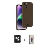 MARSİLYAN™- iPhone 14 Kılıf Vadi Çizgi Prime - Siyah Bilvis 3D Cam Ekran Koruyucu + PVD Metal Kamera Lens - PE