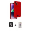 MARSİLYAN™- iPhone 14 Kılıf Vadi Çizgi Prime - Siyah Bilvis 3D Cam Ekran Koruyucu + PVD Metal Kamera Lens - PE