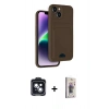 MARSİLYAN™- iPhone 14 Kılıf Vadi Çizgi Prime - Siyah Bilvis 3D Cam Ekran Koruyucu + PVD Metal Kamera Lens - SH
