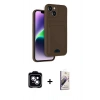 MARSİLYAN™- iPhone 14 Kılıf Vadi Çizgi Prime - Siyah Bilvis 3D Mat Cam Ekran Koruyucu + PVD Metal Kamera Lens - MI