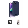 MARSİLYAN™- iPhone 14 Kılıf Vadi Çizgi Prime - Siyah Bilvis 3D Mat Cam Ekran Koruyucu + PVD Metal Kamera Lens - PE