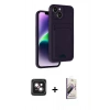 MARSİLYAN™- iPhone 14 Kılıf Vadi Çizgi Prime - Siyah Bilvis 3D Mat Cam Ekran Koruyucu + PVD Metal Kamera Lens - PE