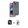 MARSİLYAN™- iPhone 14 Kılıf Vadi Çizgi Prime - Siyah Bilvis 3D Mat Cam Ekran Koruyucu + PVD Metal Kamera Lens - TU