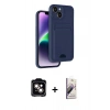 MARSİLYAN™- iPhone 14 Kılıf Vadi Çizgi Prime - Siyah Bilvis 3D Mat Cam Ekran Koruyucu + PVD Metal Kamera Lens - TU