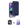 MARSİLYAN™- iPhone 14 Kılıf Vadi Çizgi Prime - Siyah Bilvis 5in1 5D Magic Hayalet Cam Ekran Koruyucu + PVD Metal Kamera Lens - SH