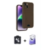 MARSİLYAN™- iPhone 14 Kılıf Vadi Çizgi Prime - Siyah Bilvis 5in1 5D Magic Hayalet Cam Ekran Koruyucu + PVD Metal Kamera Lens - SH