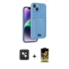 MARSİLYAN™- iPhone 14 Kılıf Vadi Çizgi Prime - Siyah Buffer Cam Ekran Koruyucu + PVD Metal Kamera Lens - PE