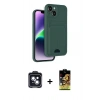 MARSİLYAN™- iPhone 14 Kılıf Vadi Çizgi Prime - Siyah Buffer Cam Ekran Koruyucu + PVD Metal Kamera Lens - SH