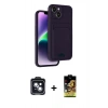 MARSİLYAN™- iPhone 14 Kılıf Vadi Çizgi Prime - Siyah Buffer Cam Ekran Koruyucu + PVD Metal Kamera Lens - SH