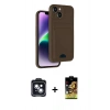 MARSİLYAN™- iPhone 14 Kılıf Vadi Çizgi Prime - Siyah Buffer Cam Ekran Koruyucu + PVD Metal Kamera Lens - SH