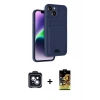 MARSİLYAN™- iPhone 14 Kılıf Vadi Çizgi Prime - Siyah Buffer Cam Ekran Koruyucu + PVD Metal Kamera Lens - SH