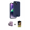 MARSİLYAN™- iPhone 14 Kılıf Vadi Çizgi Prime - Siyah Buffer Cam Ekran Koruyucu + Raze Metal Kamera Lens - MR