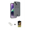 MARSİLYAN™- iPhone 14 Kılıf Vadi Çizgi Prime - Siyah Buffer Cam Ekran Koruyucu + Sierra Blue Diamond Kamera Lens