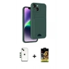 MARSİLYAN™- iPhone 14 Kılıf Vadi Çizgi Prime - Siyah Buffer Cam Ekran Koruyucu + Yeşil Shine Kamera Lens