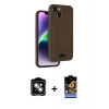 MARSİLYAN™- iPhone 14 Kılıf Vadi Çizgi Prime - Siyah Buffer Hayalet Cam Ekran Koruyucu + PVD Metal Kamera Lens - GS