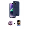 MARSİLYAN™- iPhone 14 Kılıf Vadi Çizgi Prime - Siyah Buffer Hayalet Cam Ekran Koruyucu + Kırmızı Raze Metal Kamera Lens