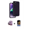 MARSİLYAN™- iPhone 14 Kılıf Vadi Çizgi Prime - Siyah Buffer Hayalet Cam Ekran Koruyucu + Kırmızı Raze Metal Kamera Lens