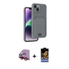 MARSİLYAN™- iPhone 14 Kılıf Vadi Çizgi Prime - Siyah Buffer Hayalet Cam Ekran Koruyucu + Kırmızı Raze Metal Kamera Lens