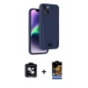 MARSİLYAN™- iPhone 14 Kılıf Vadi Çizgi Prime - Siyah Buffer Hayalet Cam Ekran Koruyucu + PVD Metal Kamera Lens - MI