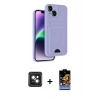 MARSİLYAN™- iPhone 14 Kılıf Vadi Çizgi Prime - Siyah Buffer Hayalet Cam Ekran Koruyucu + PVD Metal Kamera Lens - PE
