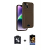 MARSİLYAN™- iPhone 14 Kılıf Vadi Çizgi Prime - Siyah Buffer Hayalet Cam Ekran Koruyucu + PVD Metal Kamera Lens - SH
