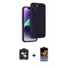 MARSİLYAN™- iPhone 14 Kılıf Vadi Çizgi Prime - Siyah Buffer Hayalet Cam Ekran Koruyucu + PVD Metal Kamera Lens - SH