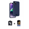 MARSİLYAN™- iPhone 14 Kılıf Vadi Çizgi Prime - Siyah Buffer Hayalet Cam Ekran Koruyucu + PVD Metal Kamera Lens - SH