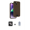 MARSİLYAN™- iPhone 14 Kılıf Vadi Çizgi Prime - Siyah Joko Magic 5D Cam + Pembe PVD Metal Kamera Lens