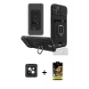 MARSİLYAN™- iPhone 14 Kılıf Vadi Form Prime - Siyah Buffer Cam Ekran Koruyucu + PVD Metal Kamera Lens - PE