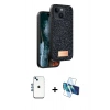 MARSİLYAN™- iPhone 14 Kılıf Vadi Klasik Serisi - Siyah 3D Antistatik Cam Ekran Koruyucu + Shine Kamera Lens - MI
