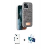 MARSİLYAN™- iPhone 14 Kılıf Vadi Klasik Serisi - Siyah 3D Antistatik Cam Ekran Koruyucu + Shine Kamera Lens - MI